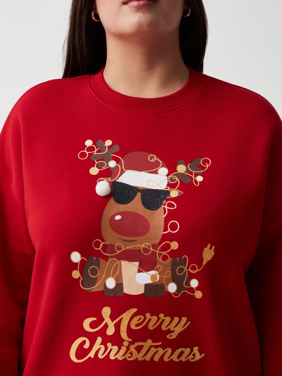 Curvy sweatshirt with glitter Christmas print_3