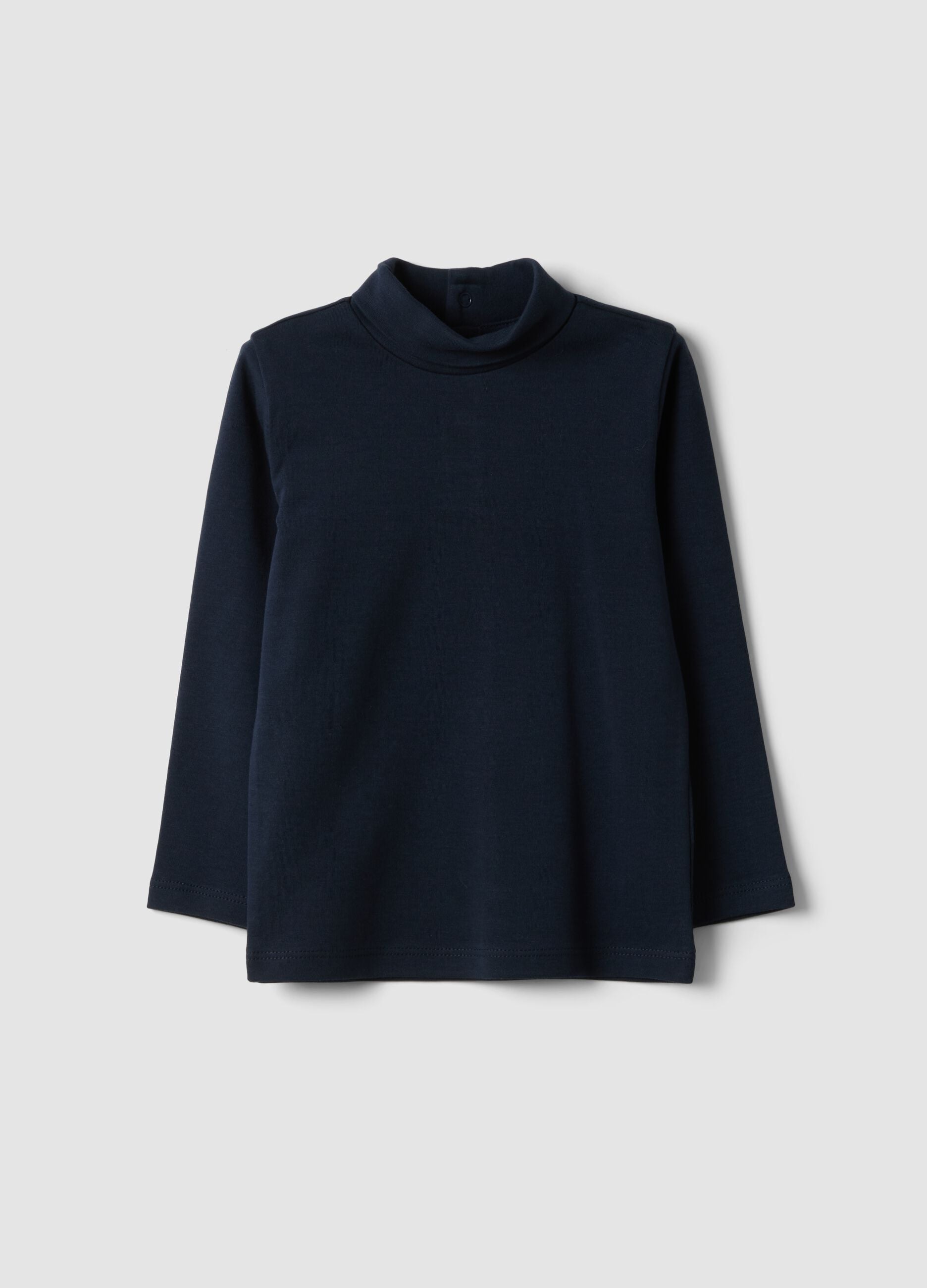 Blue organic cotton polo-neck jumper