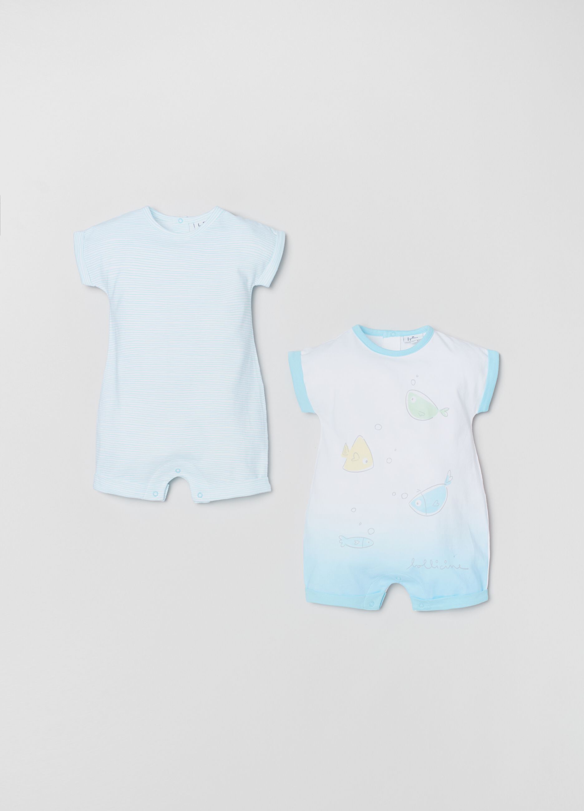 Two-pack cotton romper suits with print