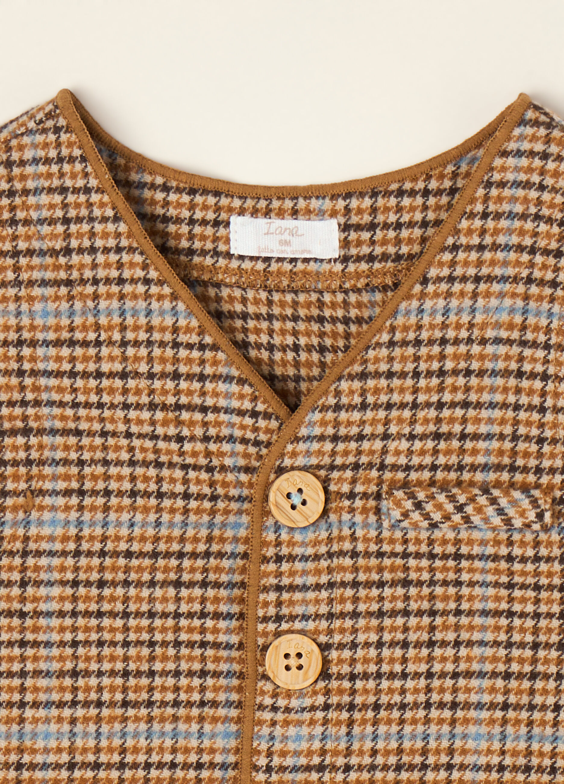 Brown checked cotton-blend crew-neck gilet