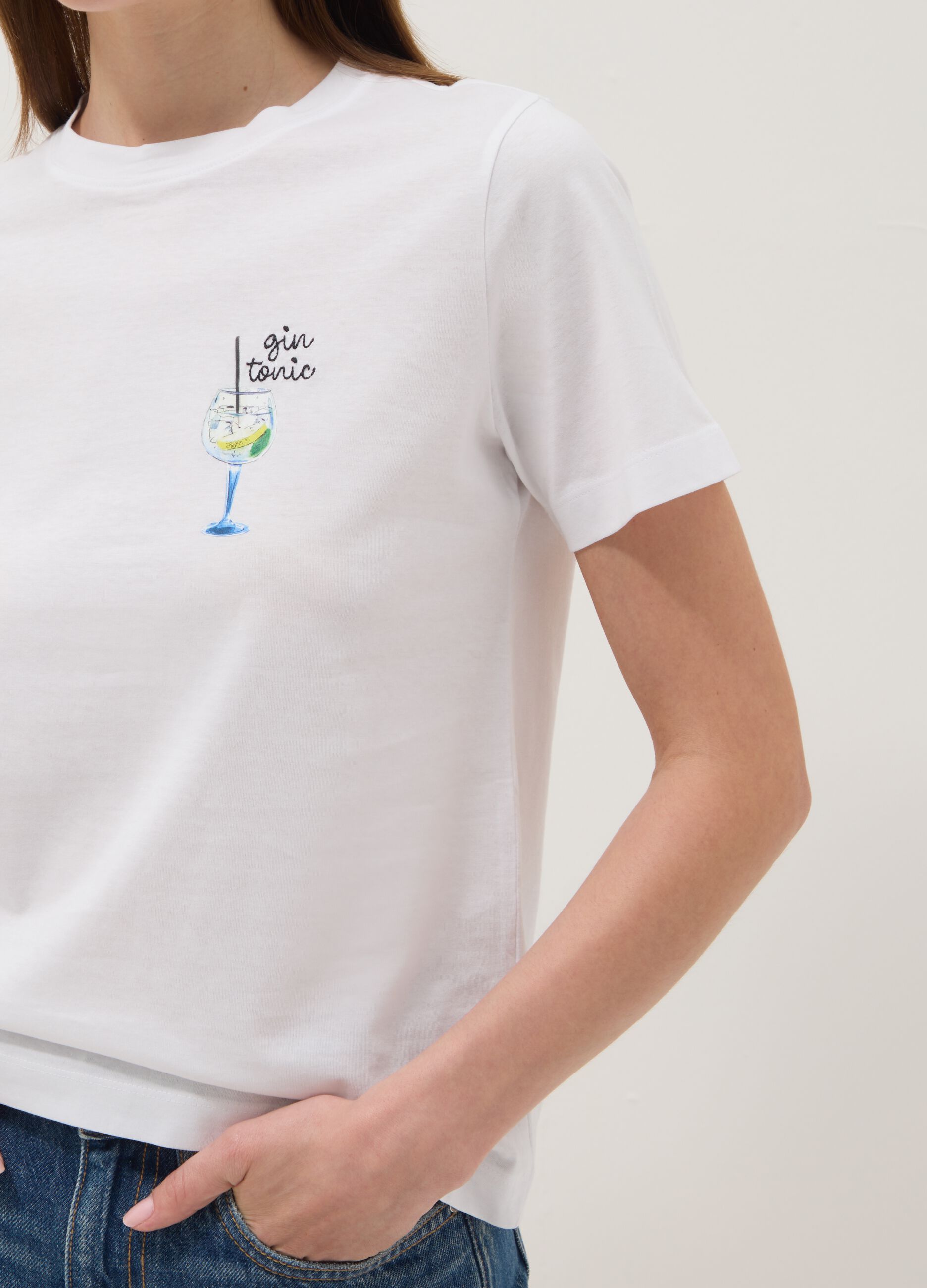 Wei&szlig;es T-Shirt aus reiner Baumwolle mit Print, Regular Fit