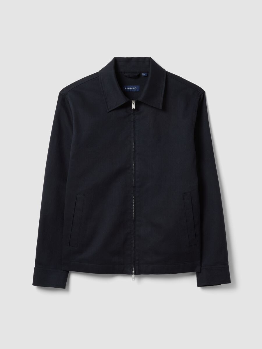 Blue regular fit cotton-linen blend jacket with zip_0