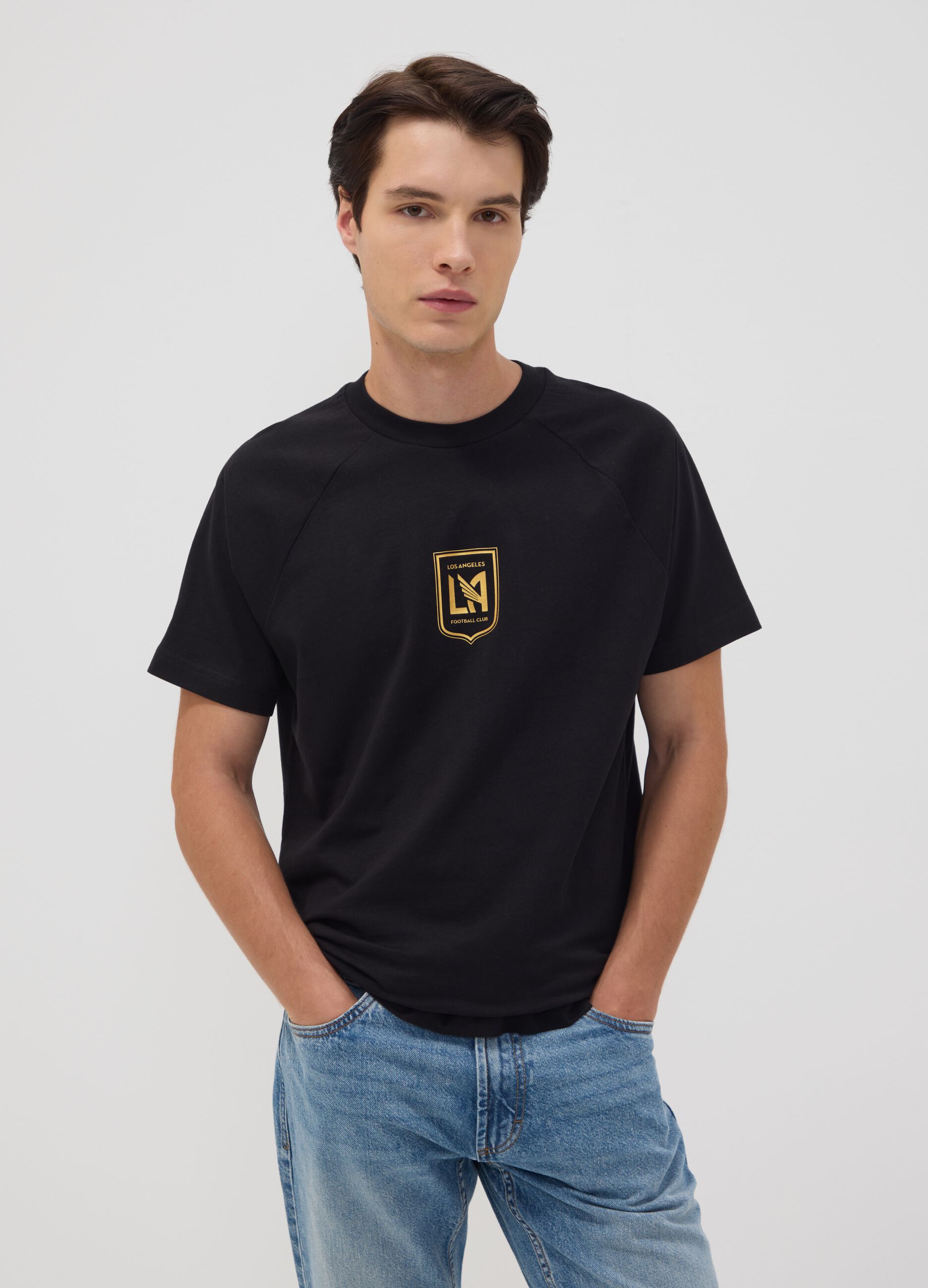 Schwarzes T-Shirt aus reiner Baumwolle mit Los Angeles FC Print