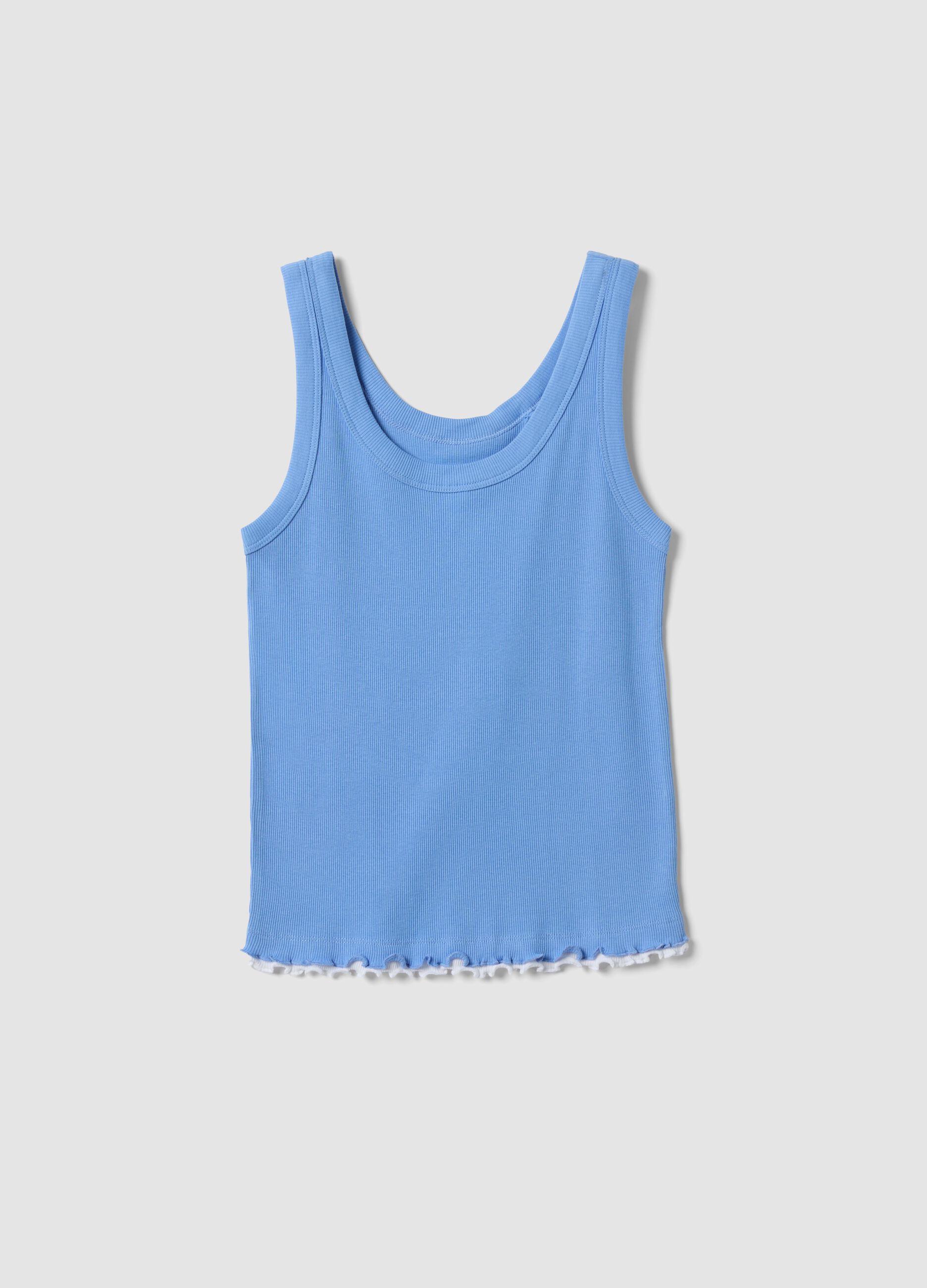 Light blue pure cotton ribbed regular-fit tank top