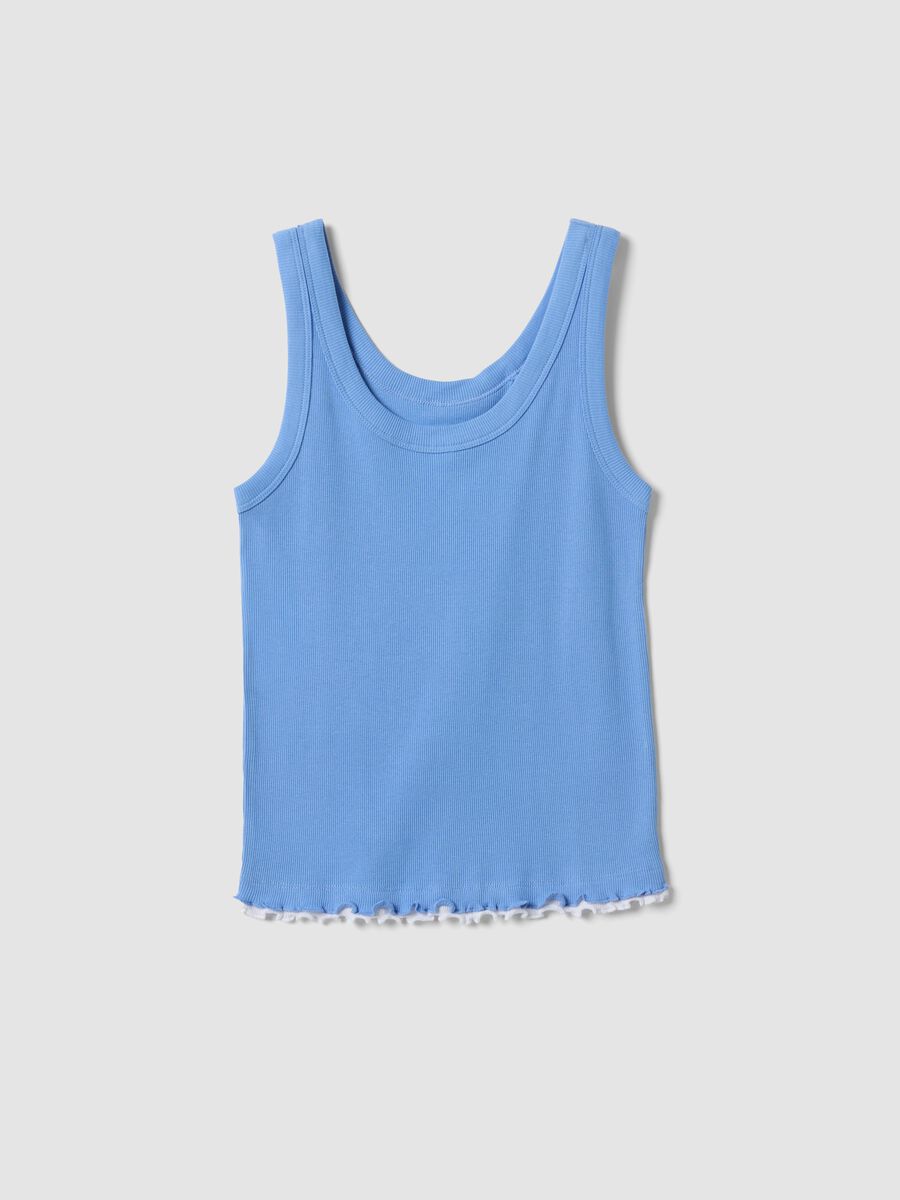 Light blue pure cotton ribbed regular-fit tank top_0
