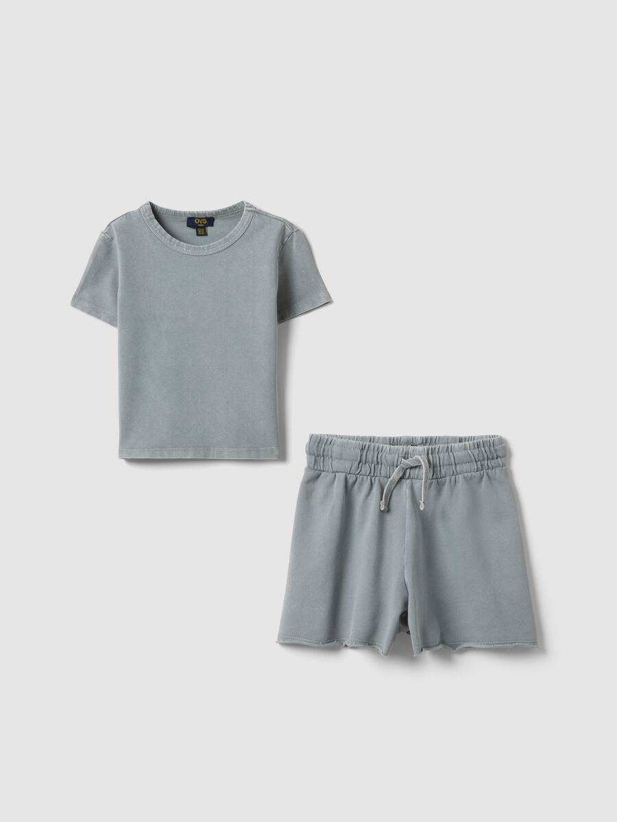 Grey stretch cotton set with T-shirt and shorts_0