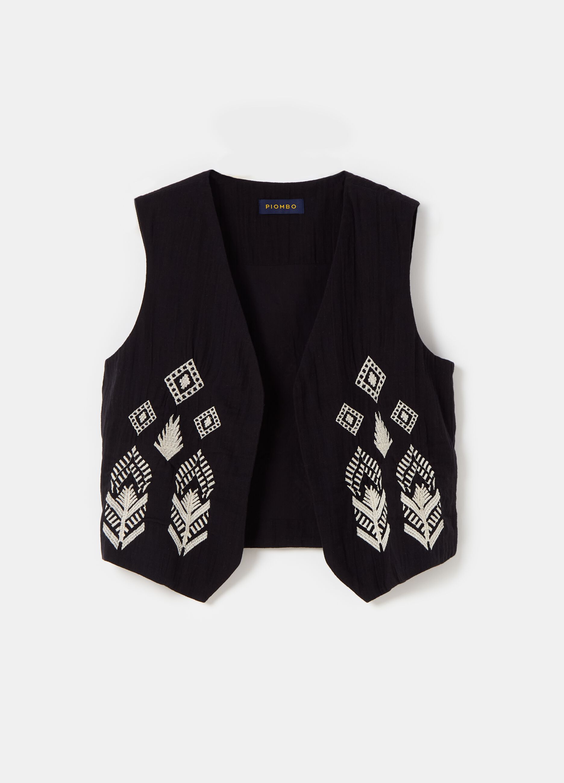 Open gilet with ethnic embroidery