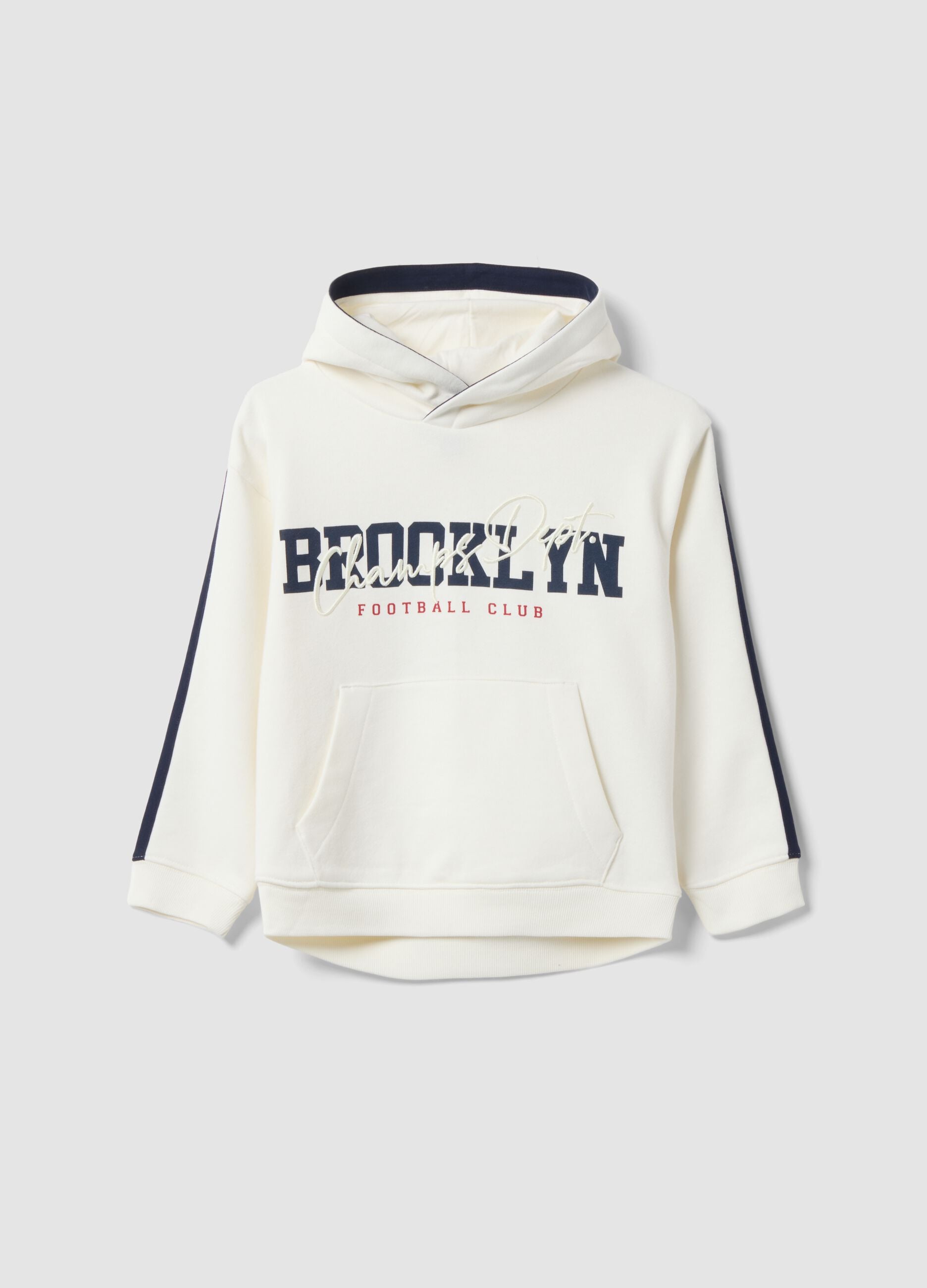 White cotton-blend hooded sweatshirt with Brooklyn print for boys