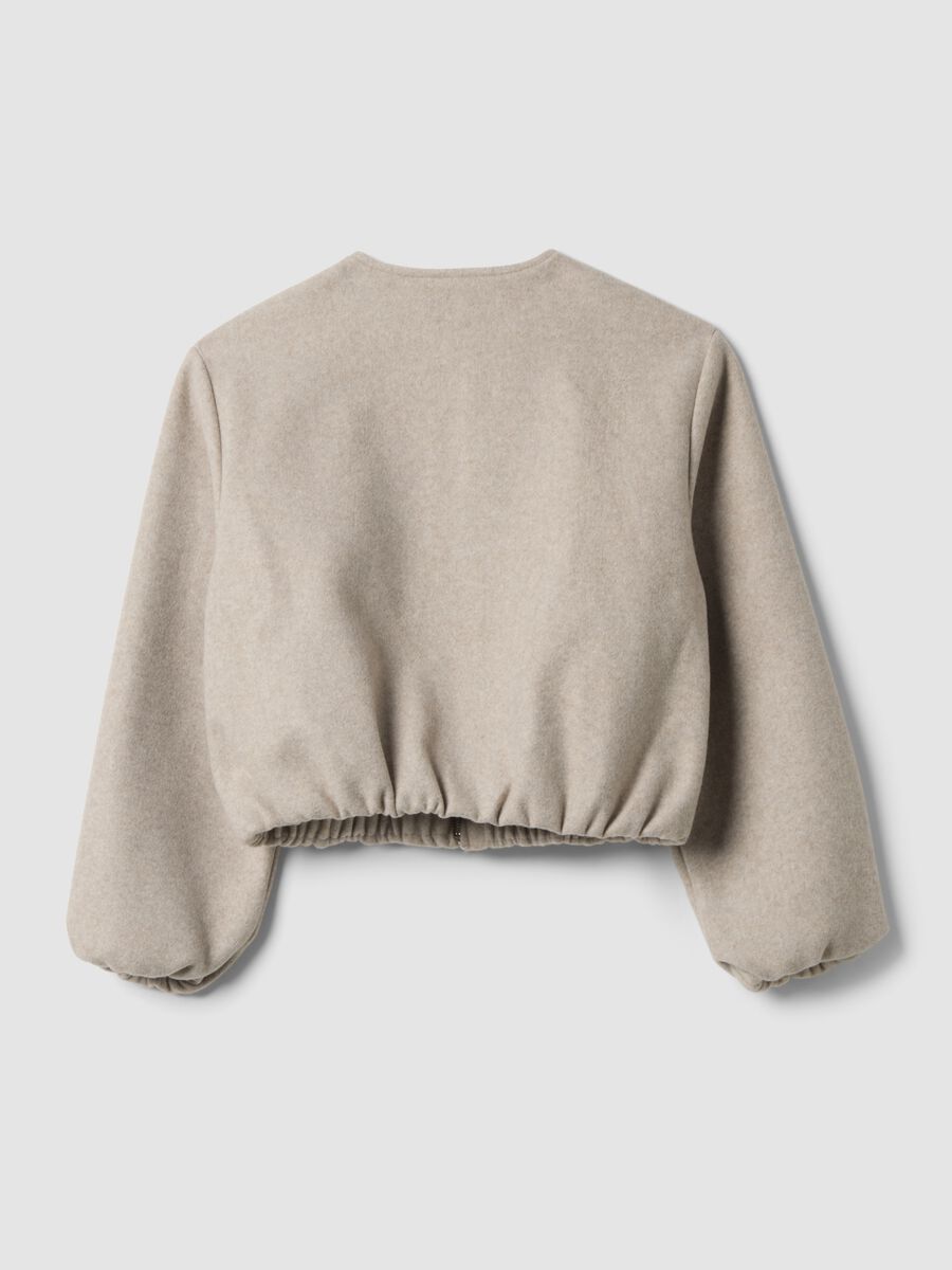 Short beige bomber jacket with zip for girls_2