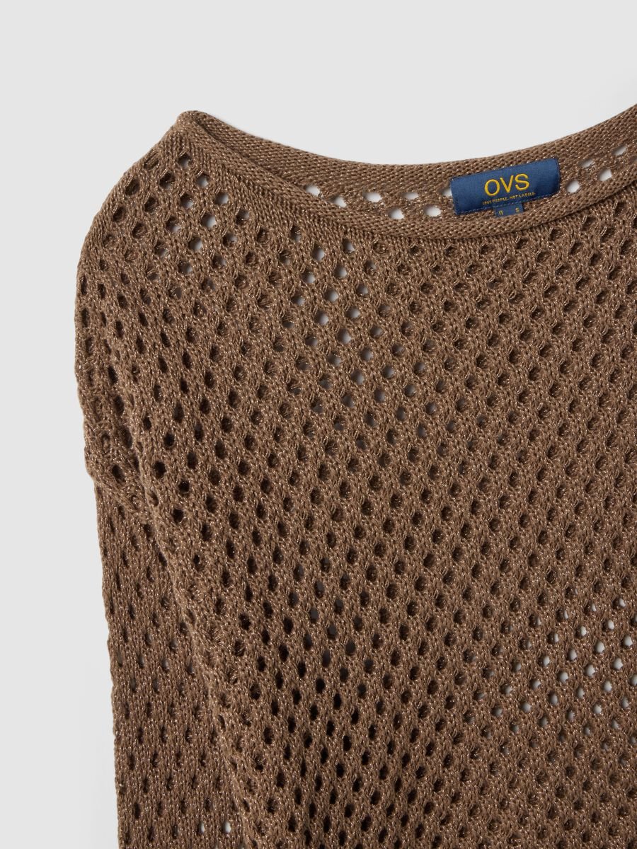 Brown cotton-blend oversized fit net texture jumper_5