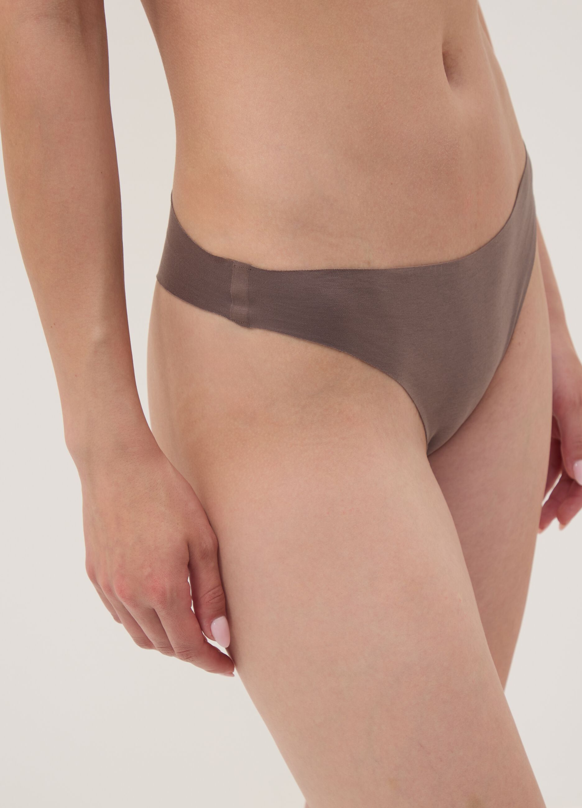 Brown organic stretch-cotton Brazilian knickers