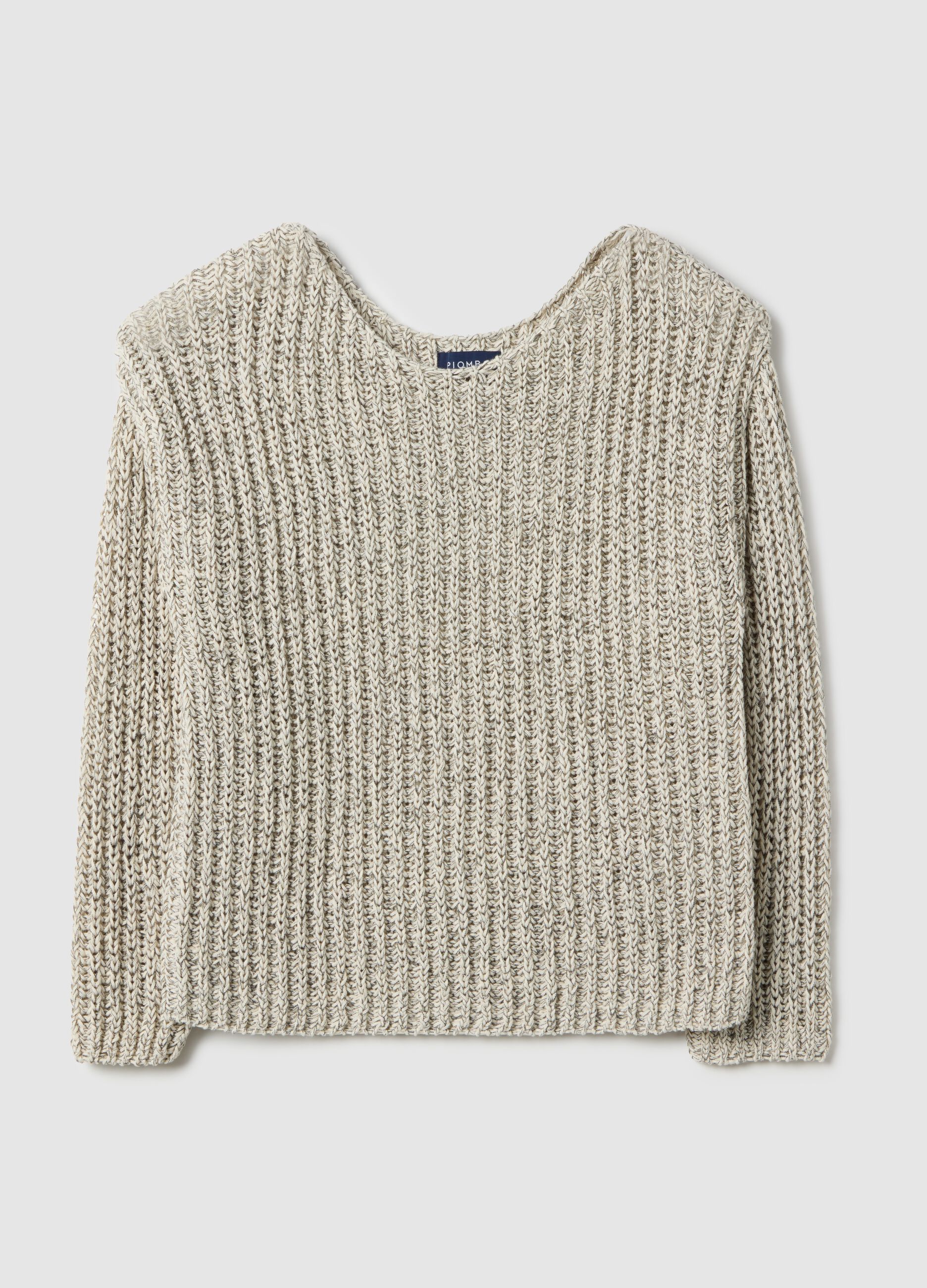 Camisola bege de mistura de algod&atilde;o corte regular com gola barco