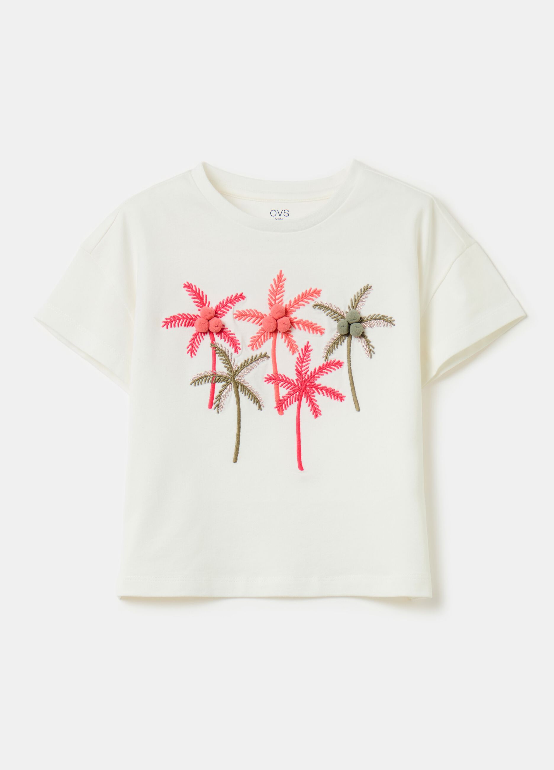 Camiseta con bordado palmeras y aplicación