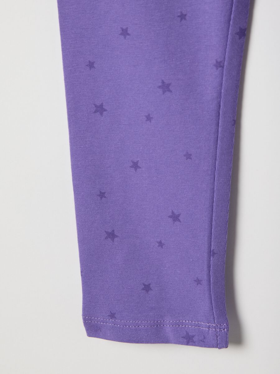 Girls' purple stretch cotton skinny fit leggings with stars_3