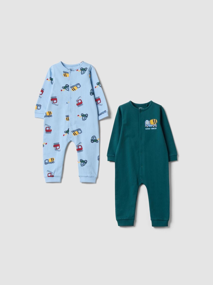 2-pack blue and green organic cotton sleepsuits_0