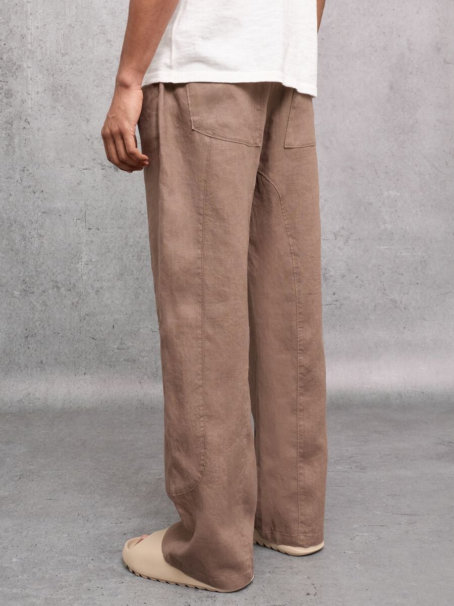 100% Linen Wide-Leg Trousers in Mocha_2