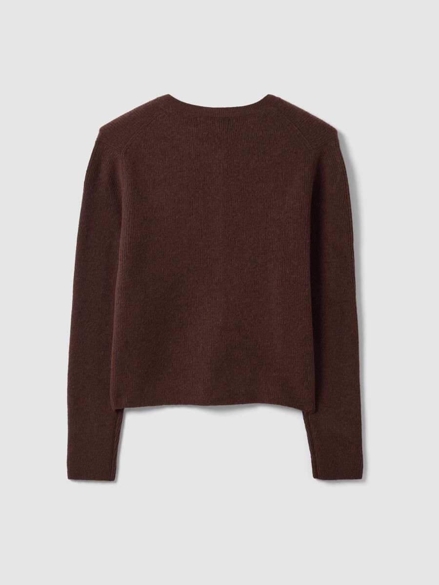 Brown crew-neck cardigan in lyocell and wool blend, oversized fit_6