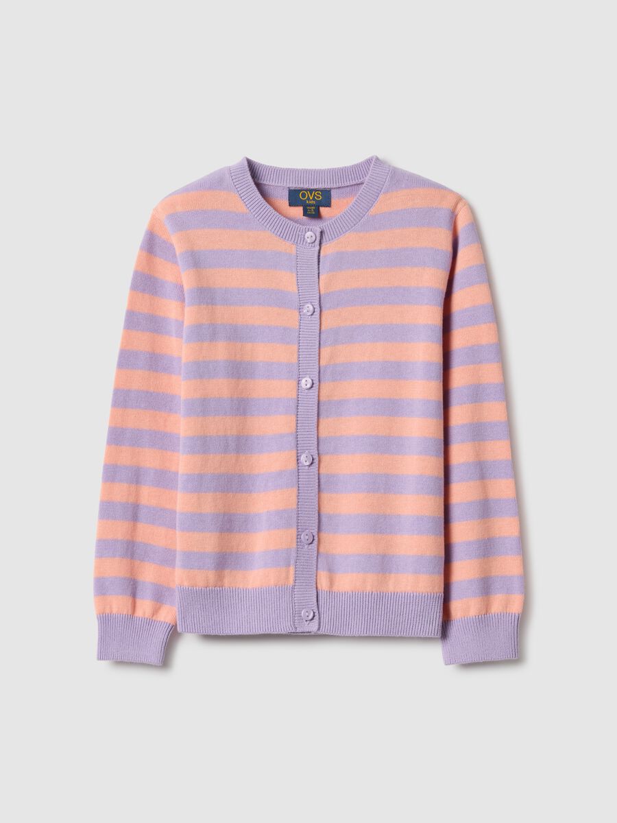 Girls' regular fit multicolour striped pure cotton cardigan_0