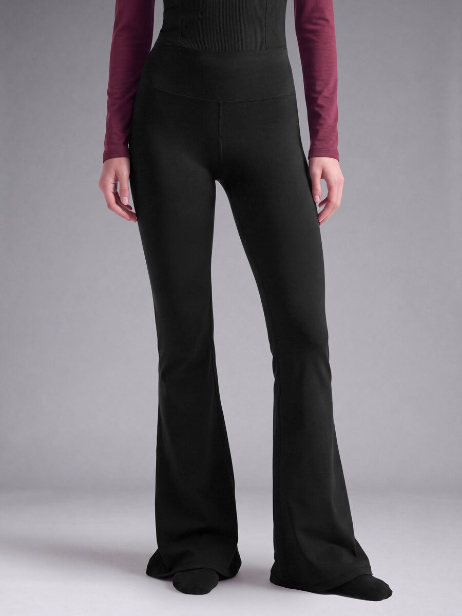 Blue flared leggings in stretchy fabric_2