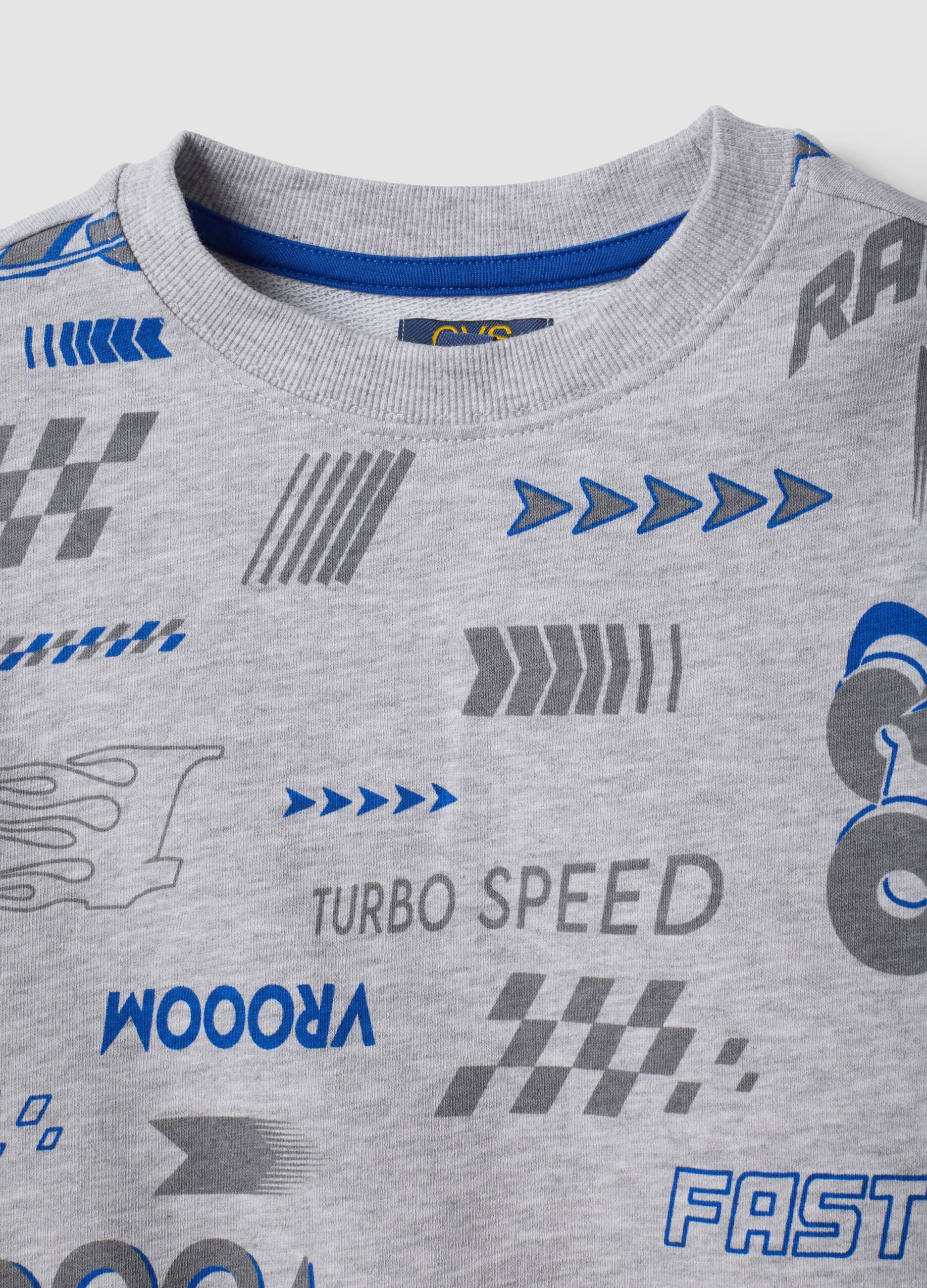 Felpa grigia in misto cotone e viscosa con stampe racing over fit