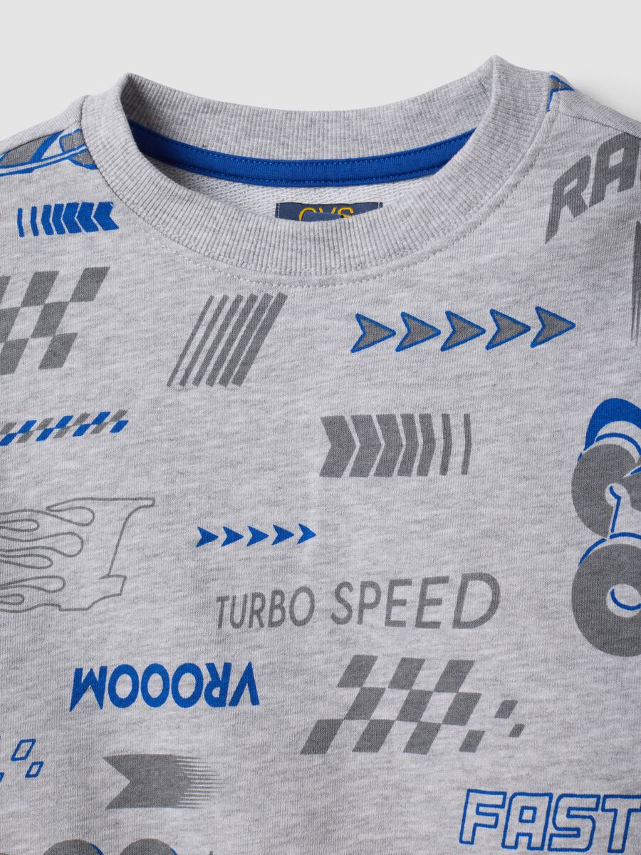 Felpa grigia in misto cotone e viscosa con stampe racing over fit_2