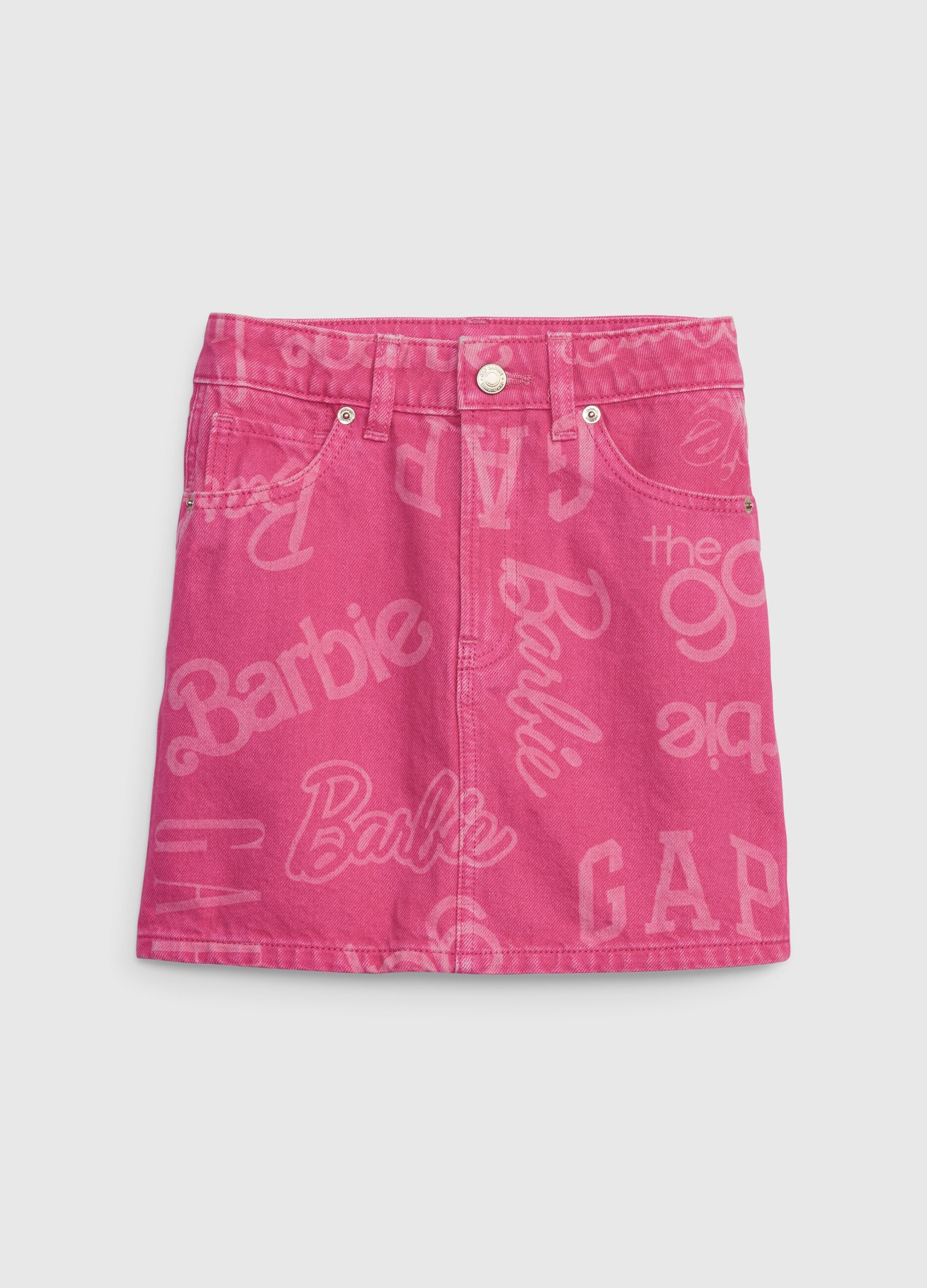 Denim skirt with Barbie™ logo print