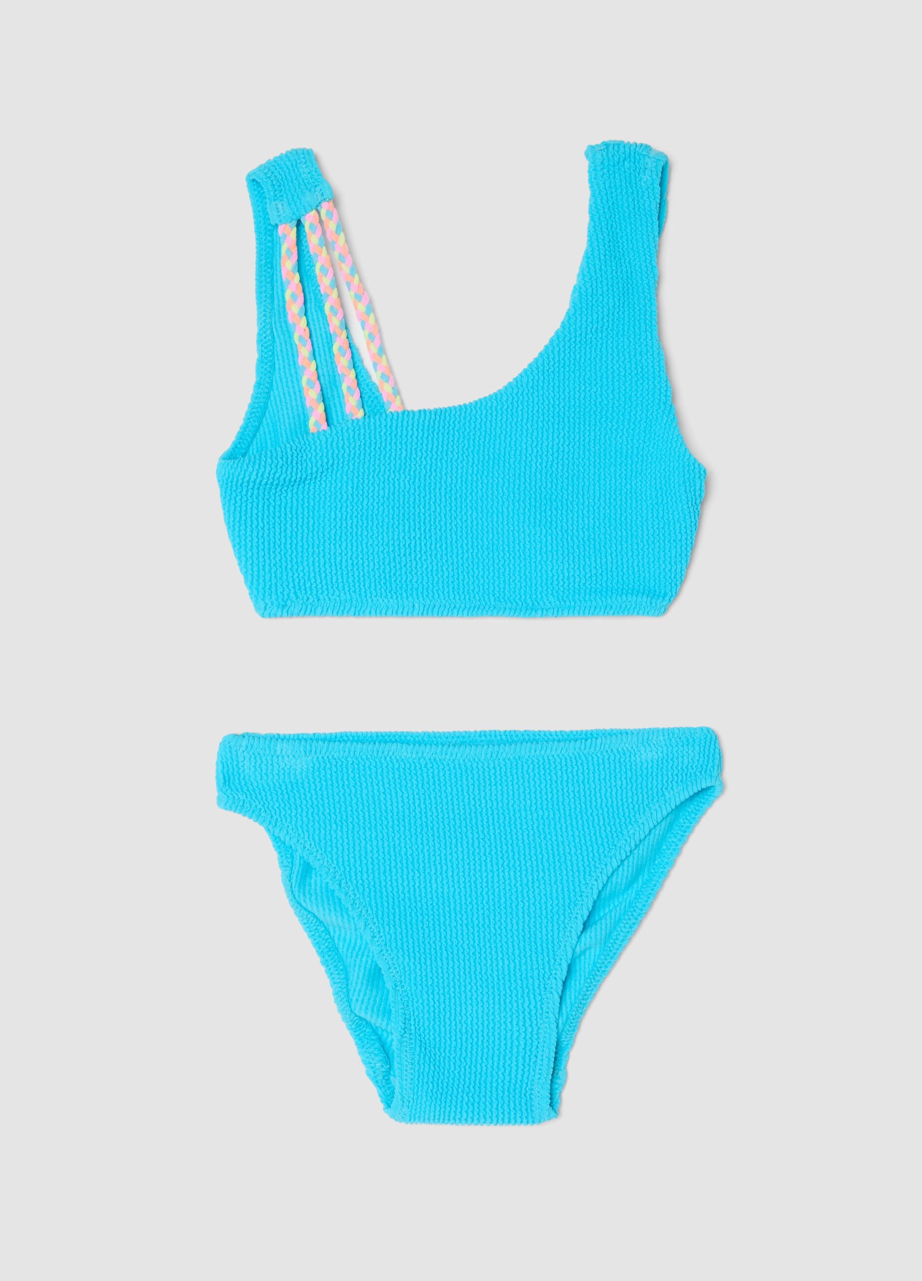 Blue bandeau bikini in stretch fabric
