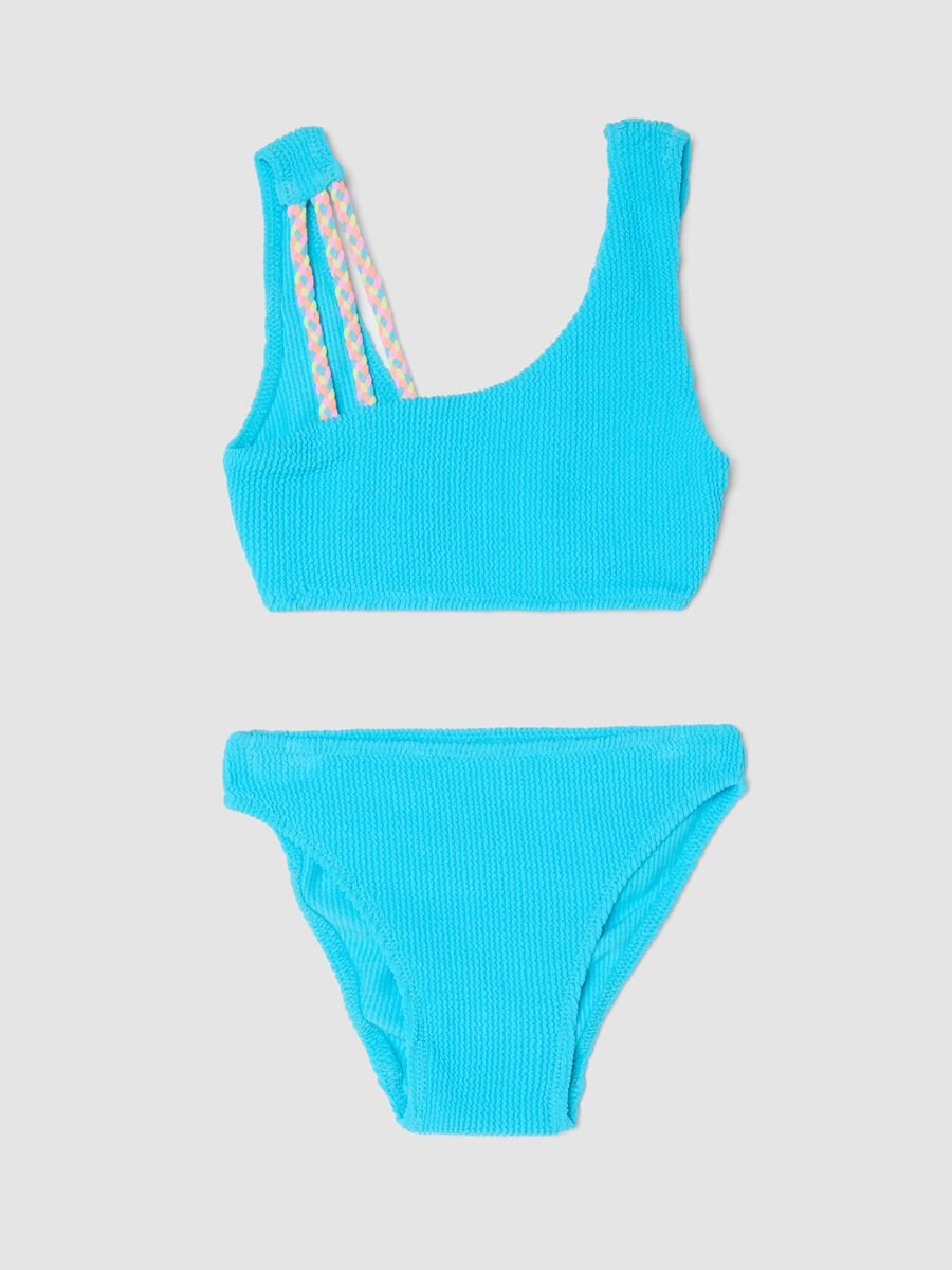 Blue bandeau bikini in stretch fabric_0