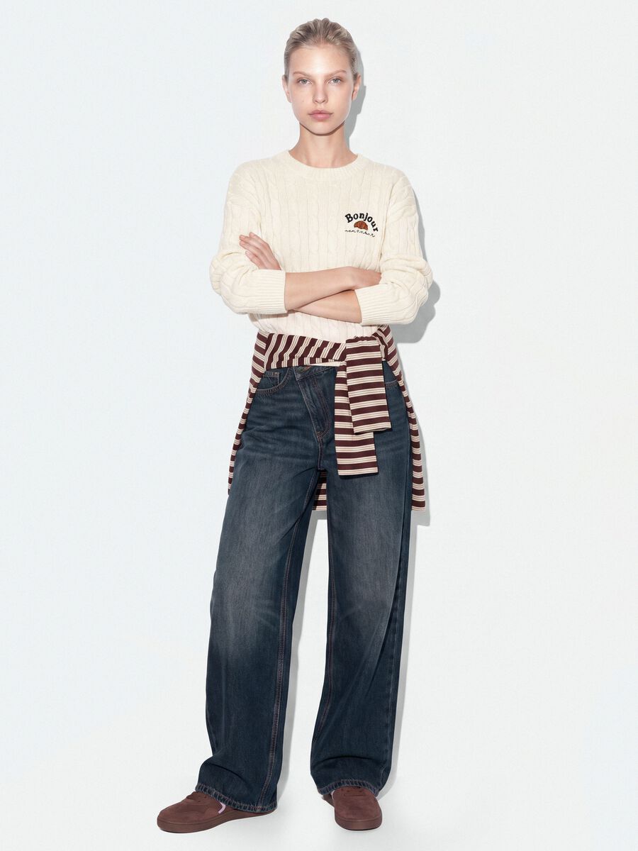 White pure-cotton cable-knit jumper with croissant embroidery_1