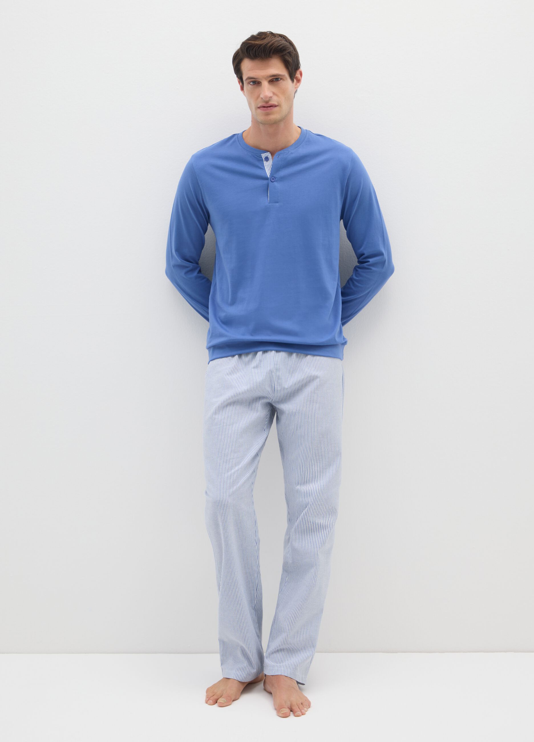 Blue and Grey Pyjamas in Pure Cotton