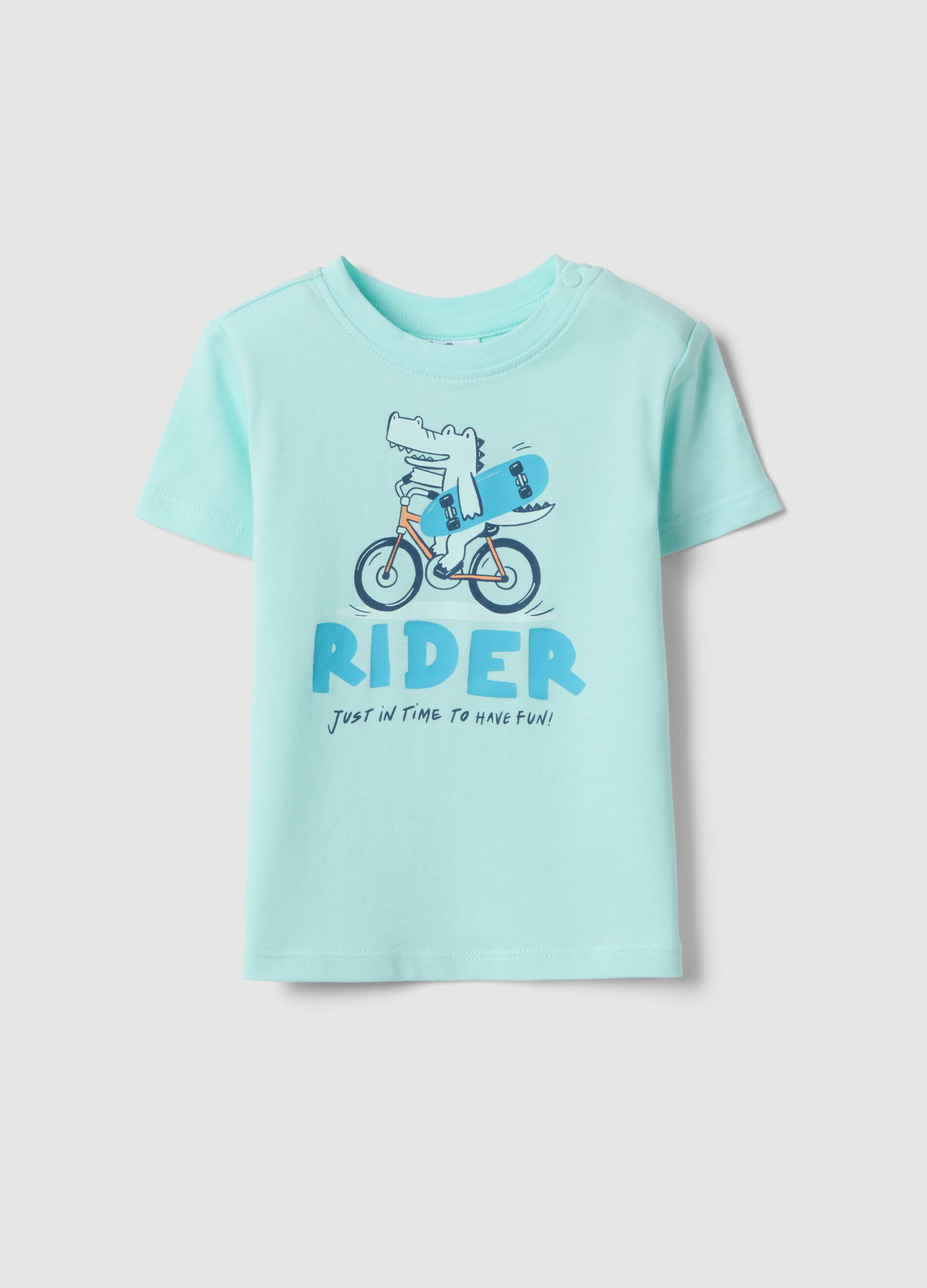 White pure cotton children's regular fit t-shirt with rider print
