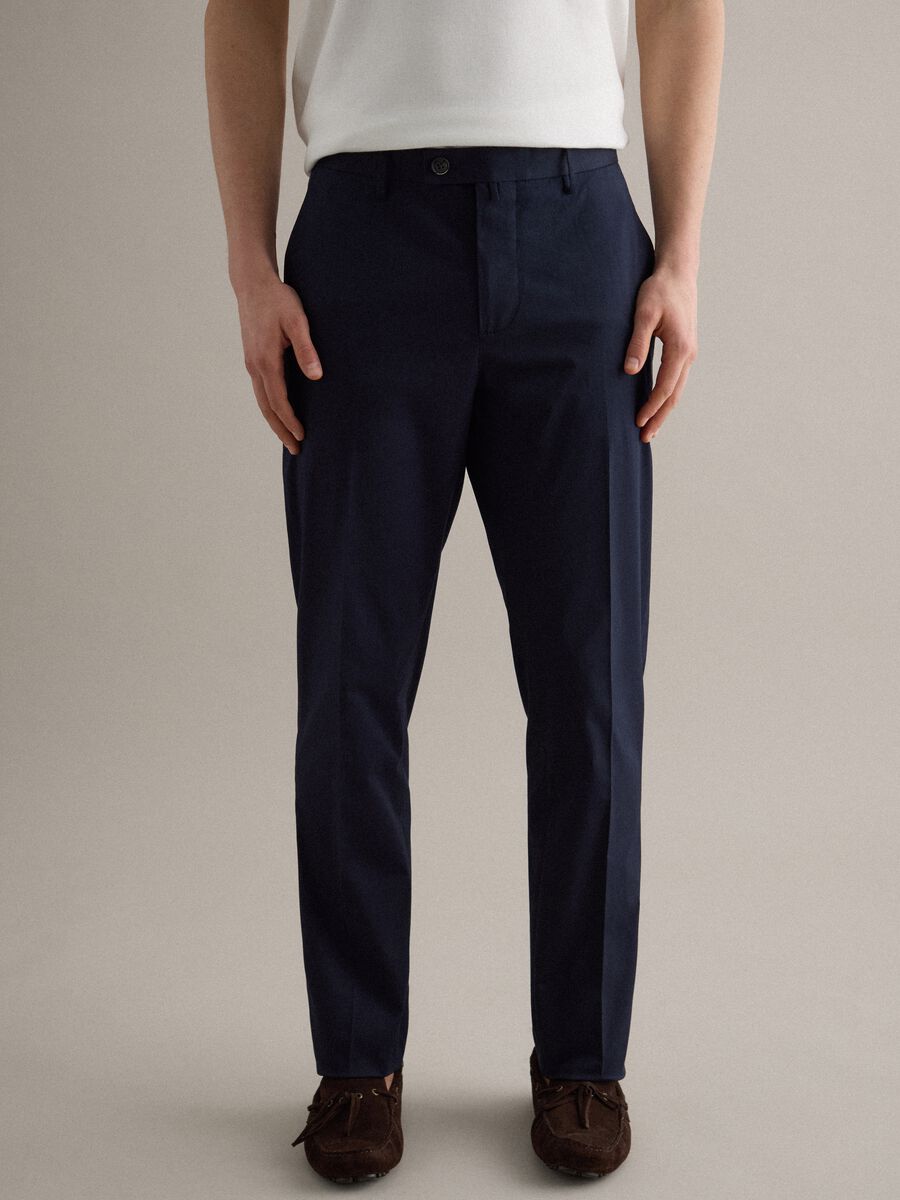 Blue Stretch Cotton Regular Fit Trousers_2