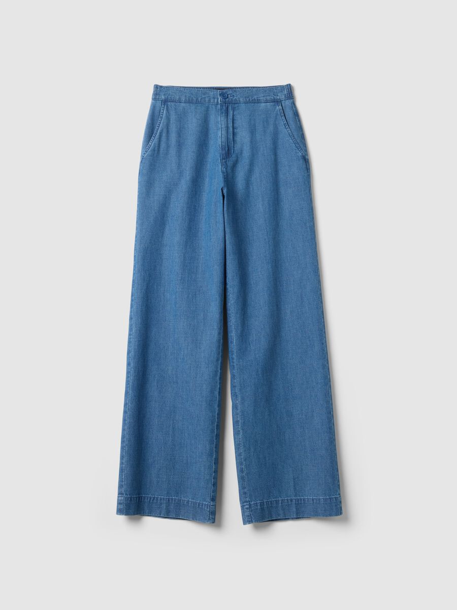 Wide-leg blue cotton trousers_4