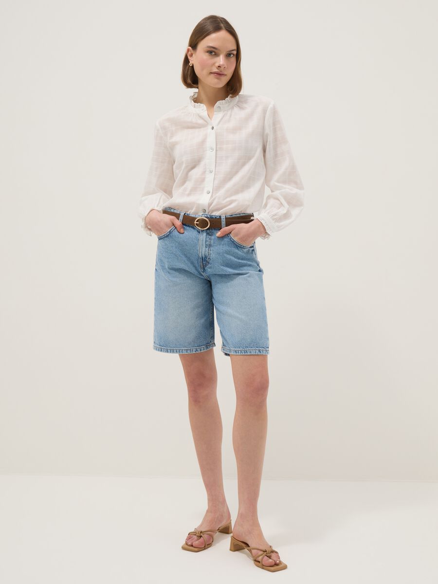 Pure cotton denim blue wide leg shorts_0