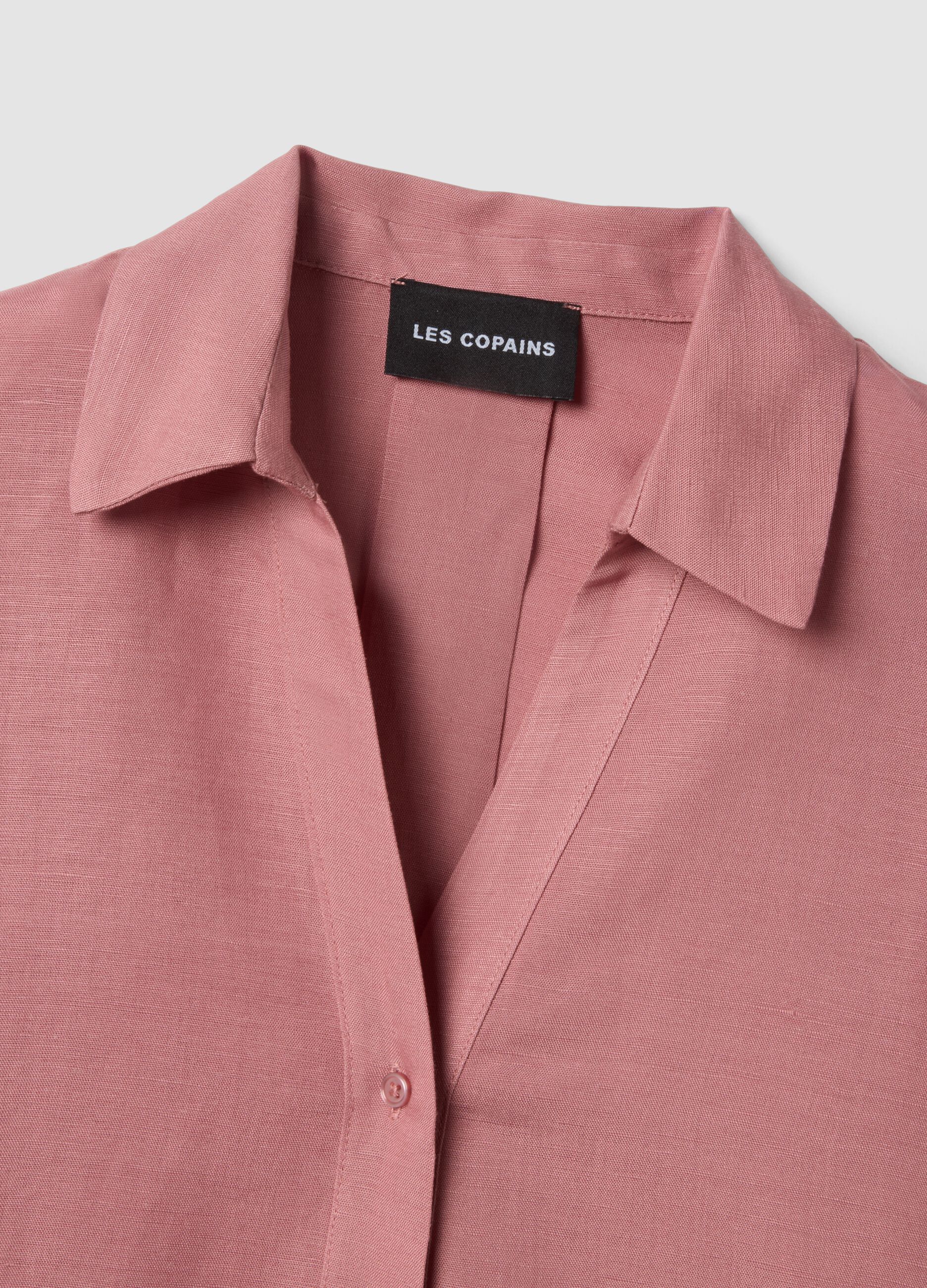 Pink linen-viscose blend shirt with oversized fit