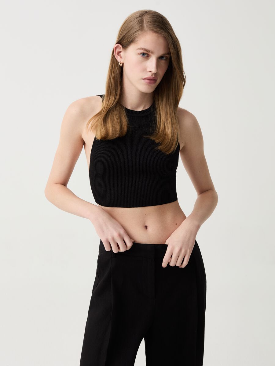Lurex crop top with bare back_0