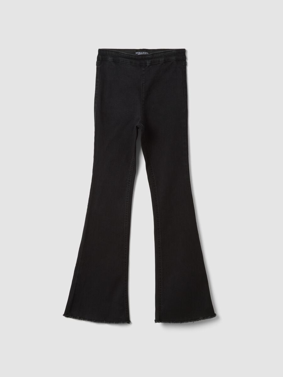 Girls&rsquo; black flared jeggings in stretch cotton and viscose_0
