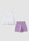 White and purple stretch cotton set with top and shorts_1
