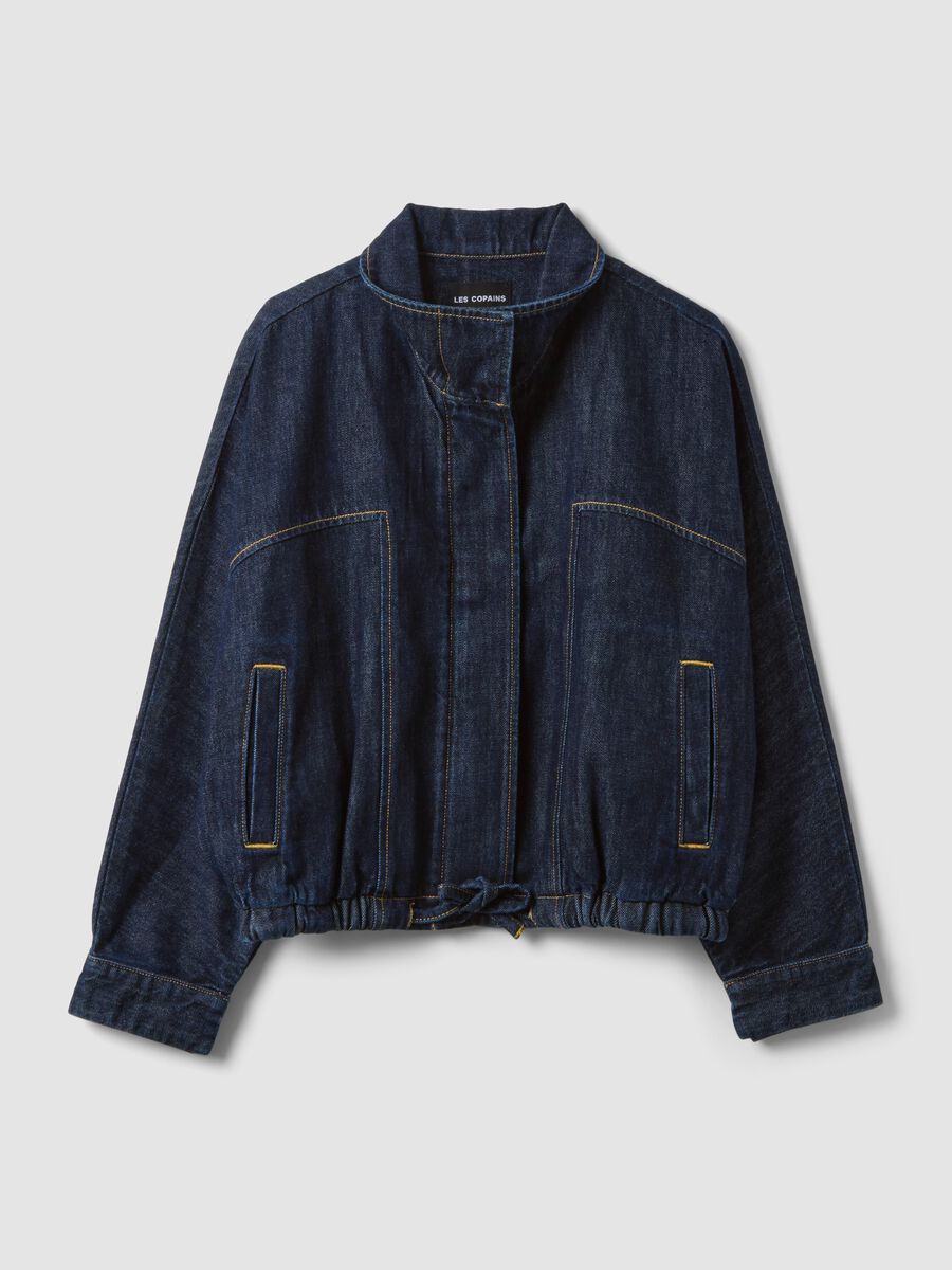 Blue pure cotton denim jacket with zip, oversized fit_4