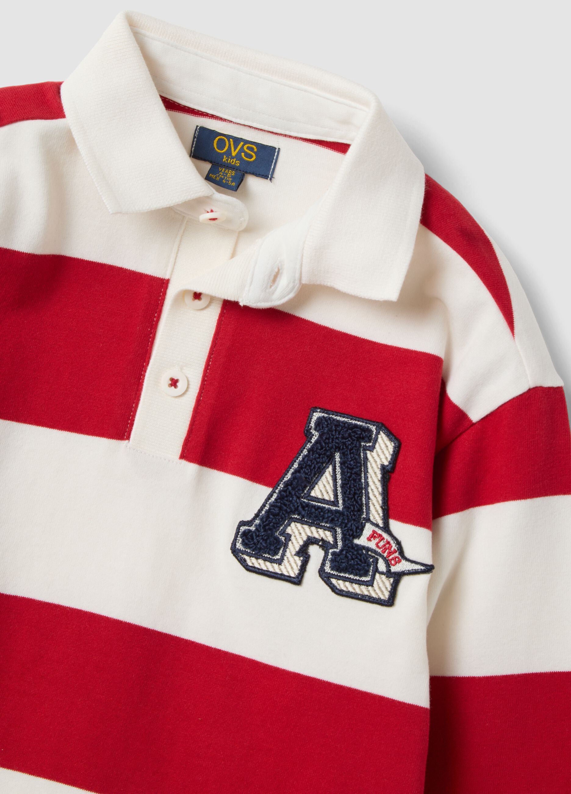 Red pure cotton striped polo shirt with classic collar for boys