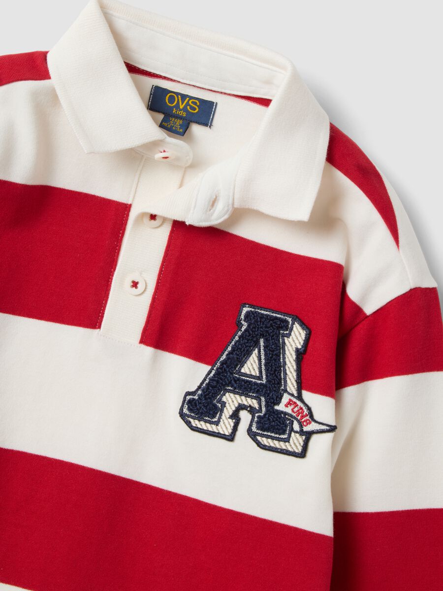 Red pure cotton striped polo shirt with classic collar for boys_2