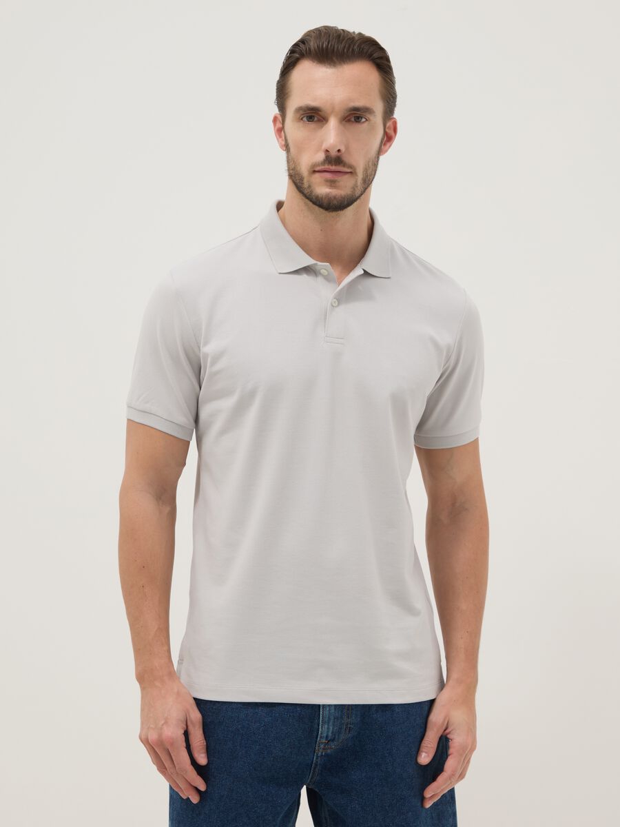 Grey stretchy cotton blend polo regular fit_1