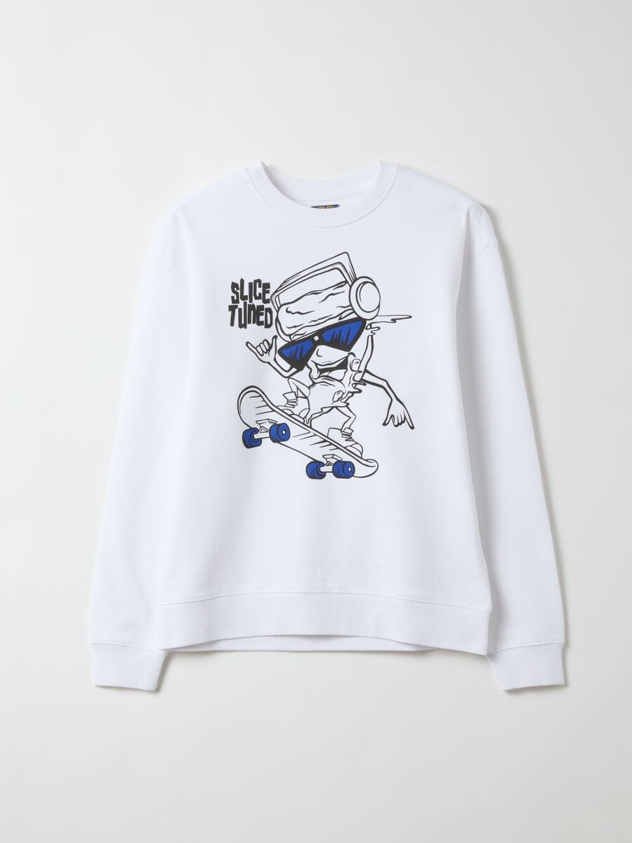 Wei&szlig;es Sweatshirt aus reiner Baumwolle mit Rundhalsausschnitt und Print_0