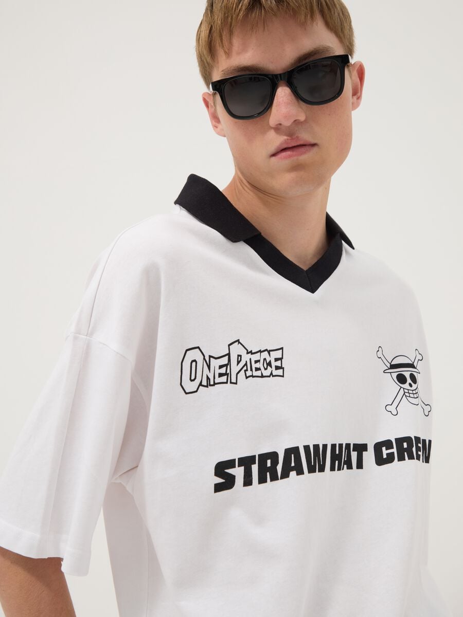 White pure cotton T-shirt with contrast collar_2