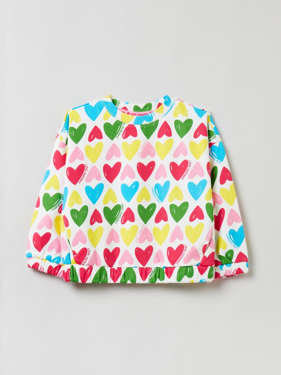 Sweatshirt with multicoloured hearts print_0