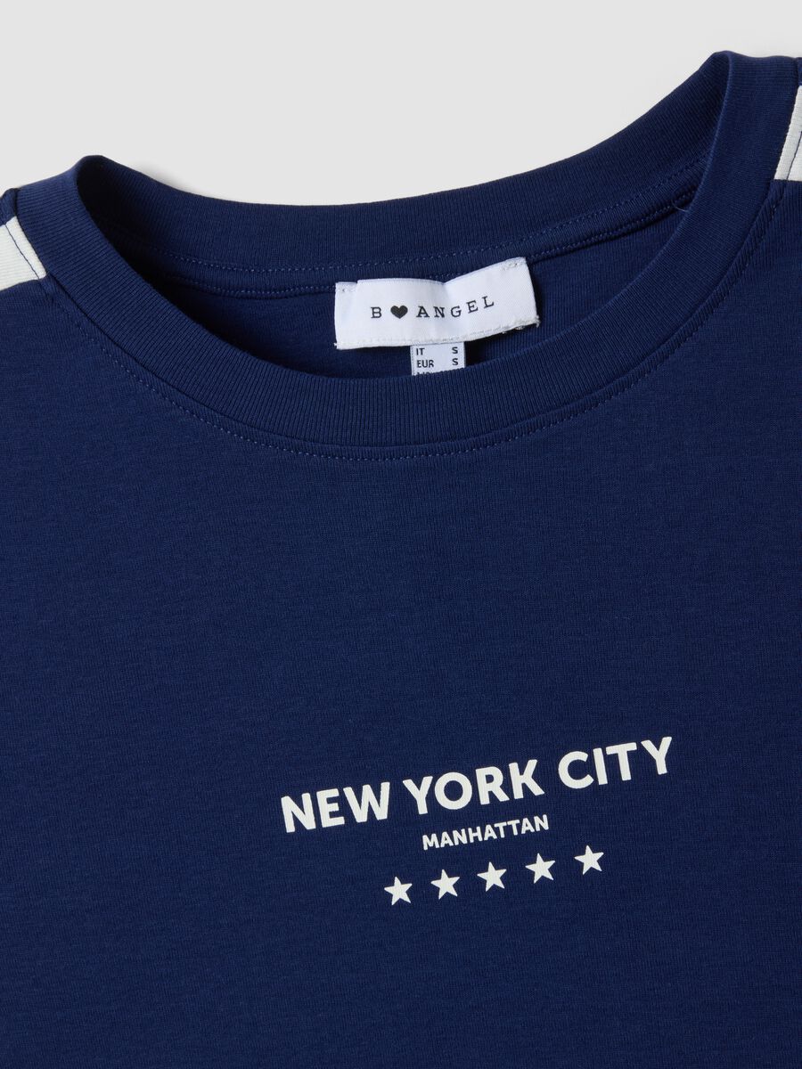 Blue pure cotton crew-neck T-shirt with New York City print_2