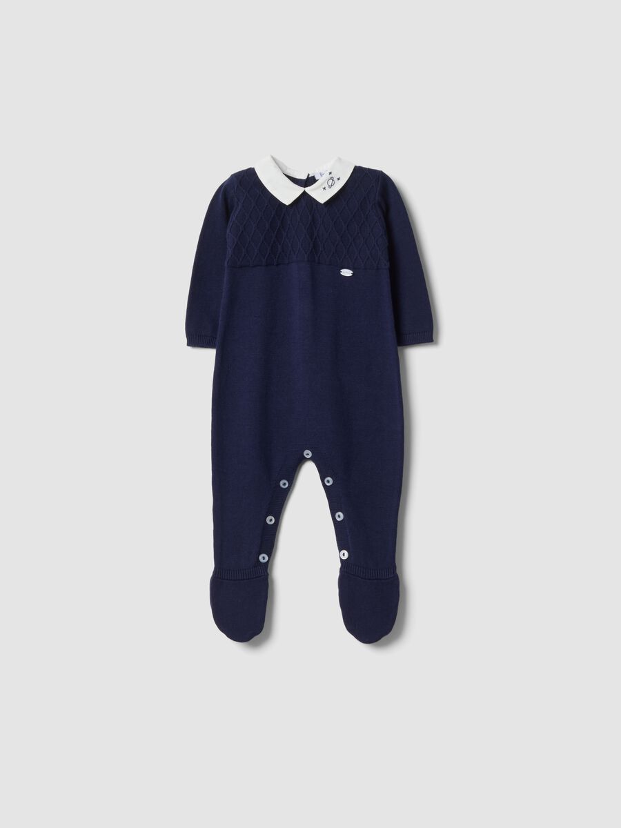 Tutina blu notte in puro cotone organico con colletto_0