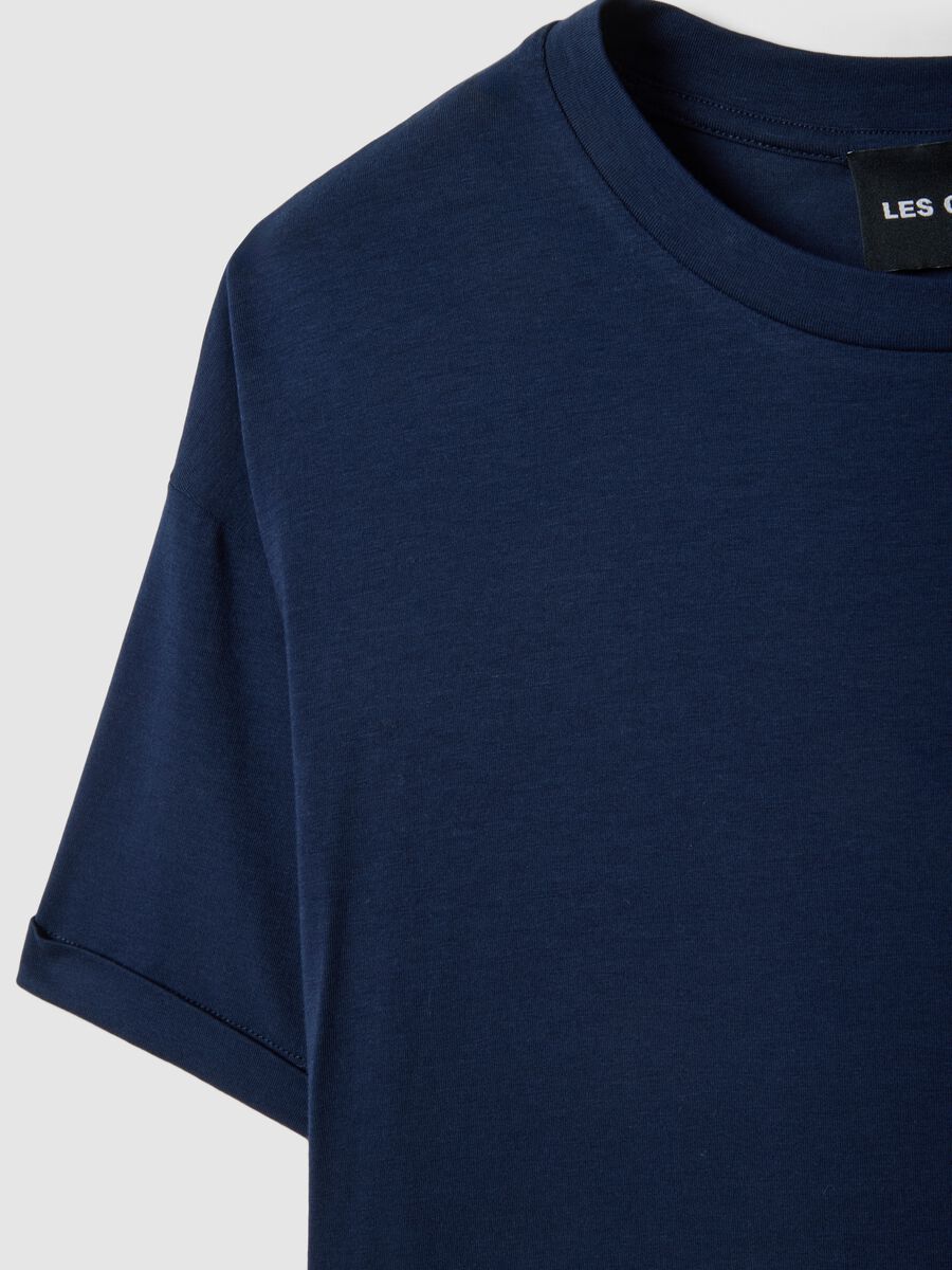 T-shirt blu a maniche corte in cotone e modal elasticizzato_5