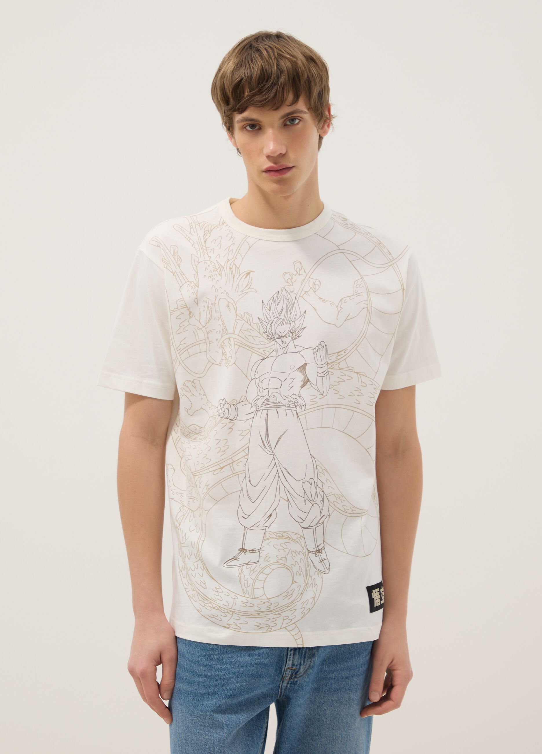 Beige pure cotton regular fit T-shirt with Dragon Ball print