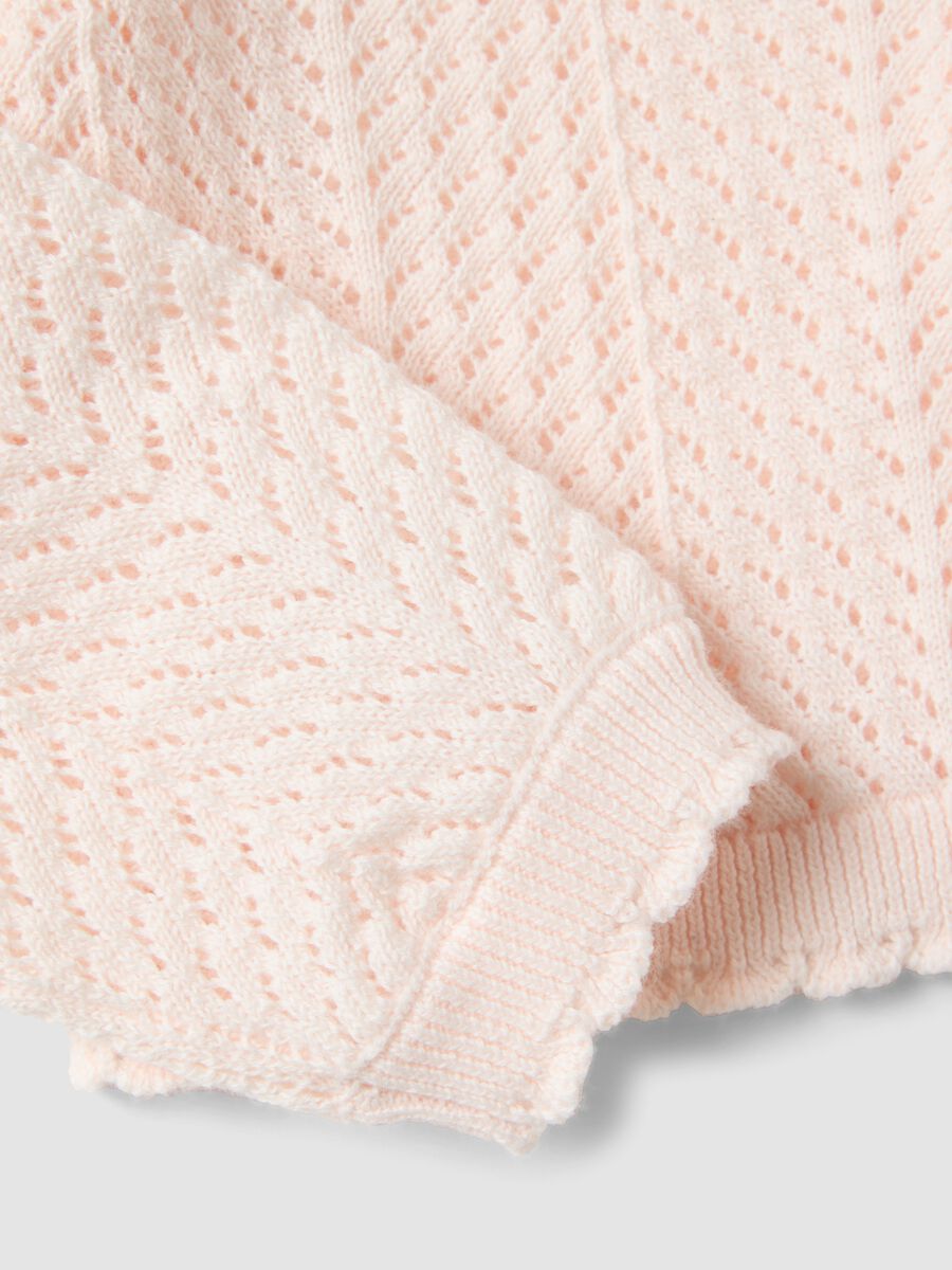 Fitted pink cotton cardigan for girls with eyelet design_3